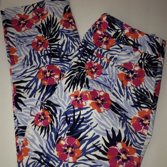 Talbots Floral Print Cropped Cotton Stretch Pants Sz 12 - Picture 2 of 5